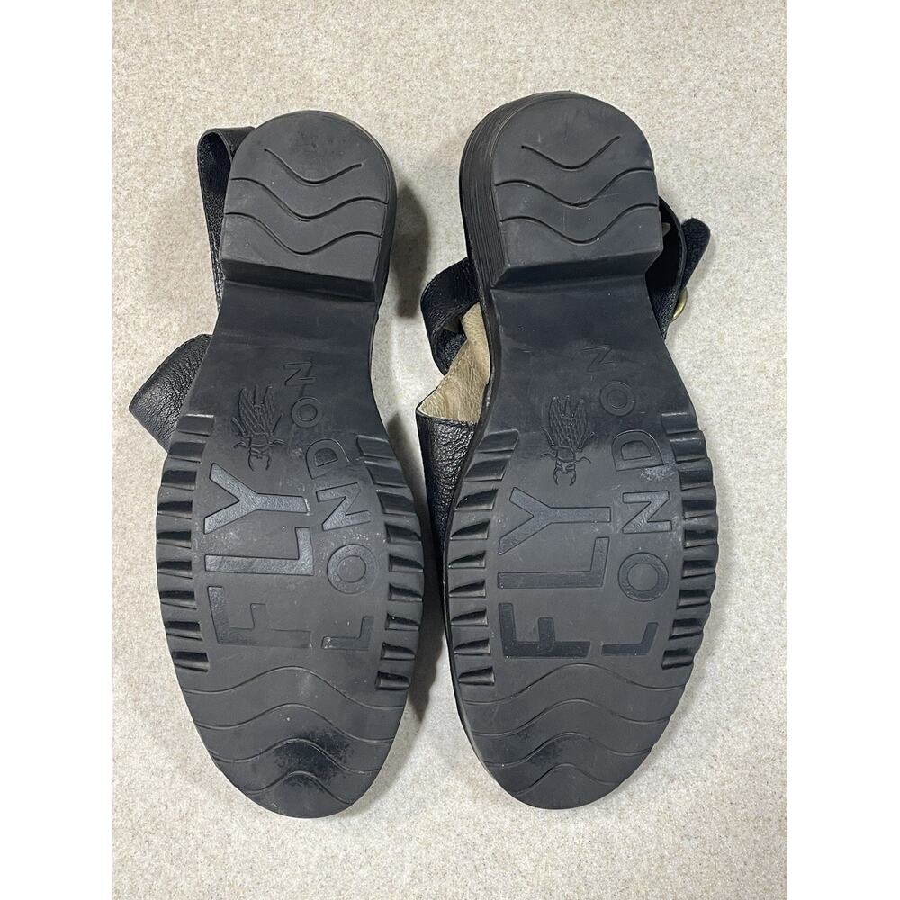 Fly London Peep Toe Sandals Shoes Adjustable Black Leather Women’s Size 42/US 11 - Picture 7 of 12
